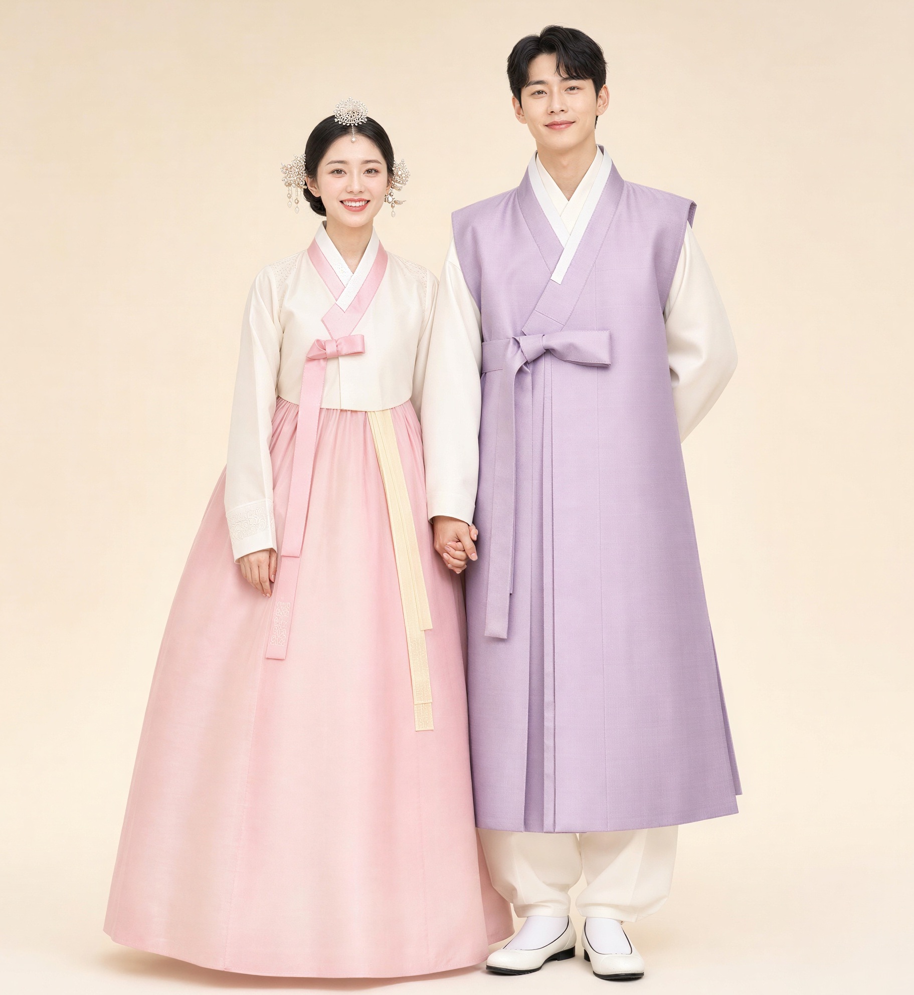 한복 스튜디오 핑크·라일락 AI 웨딩스냅 예시
