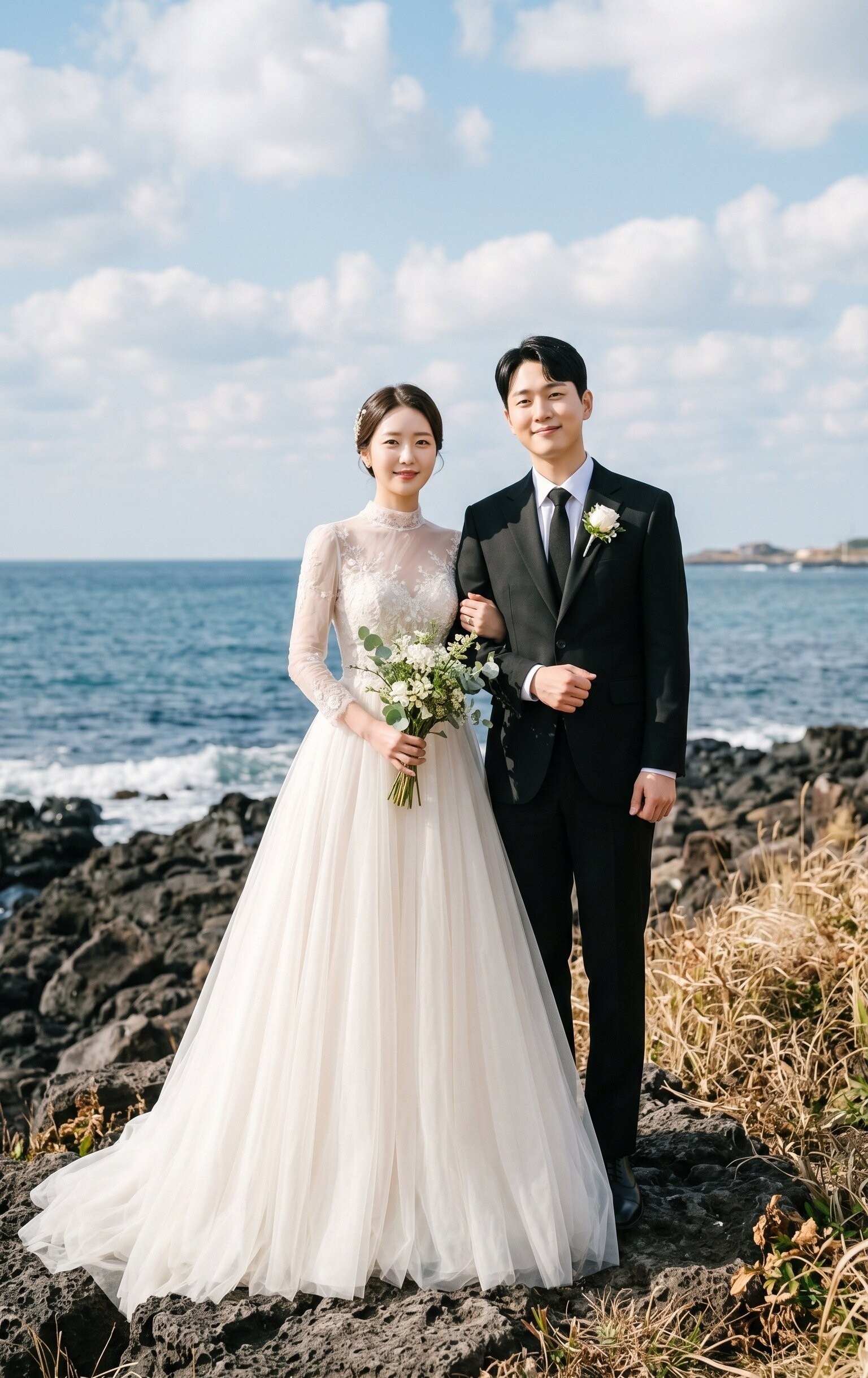 제주 해안 정자세 AI 웨딩스냅 예시