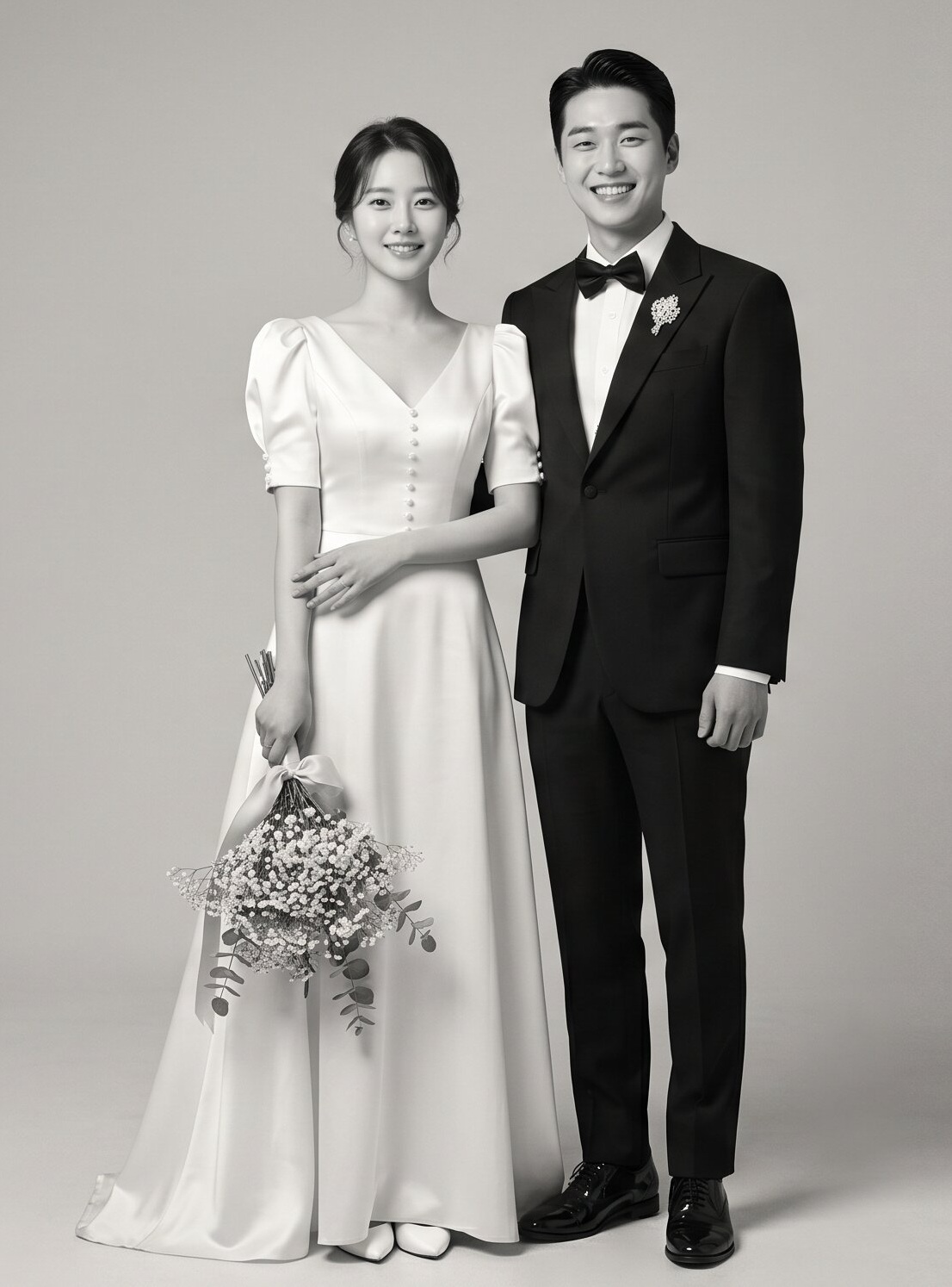 흑백 스튜디오 풀신 AI 웨딩스냅 예시